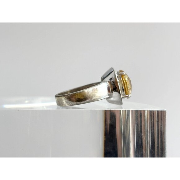 Citrine Cushion Cut Semi-Precious Halo 925 Sterling Silver Vintage Ring - sz 8 - Picture 4 of 13